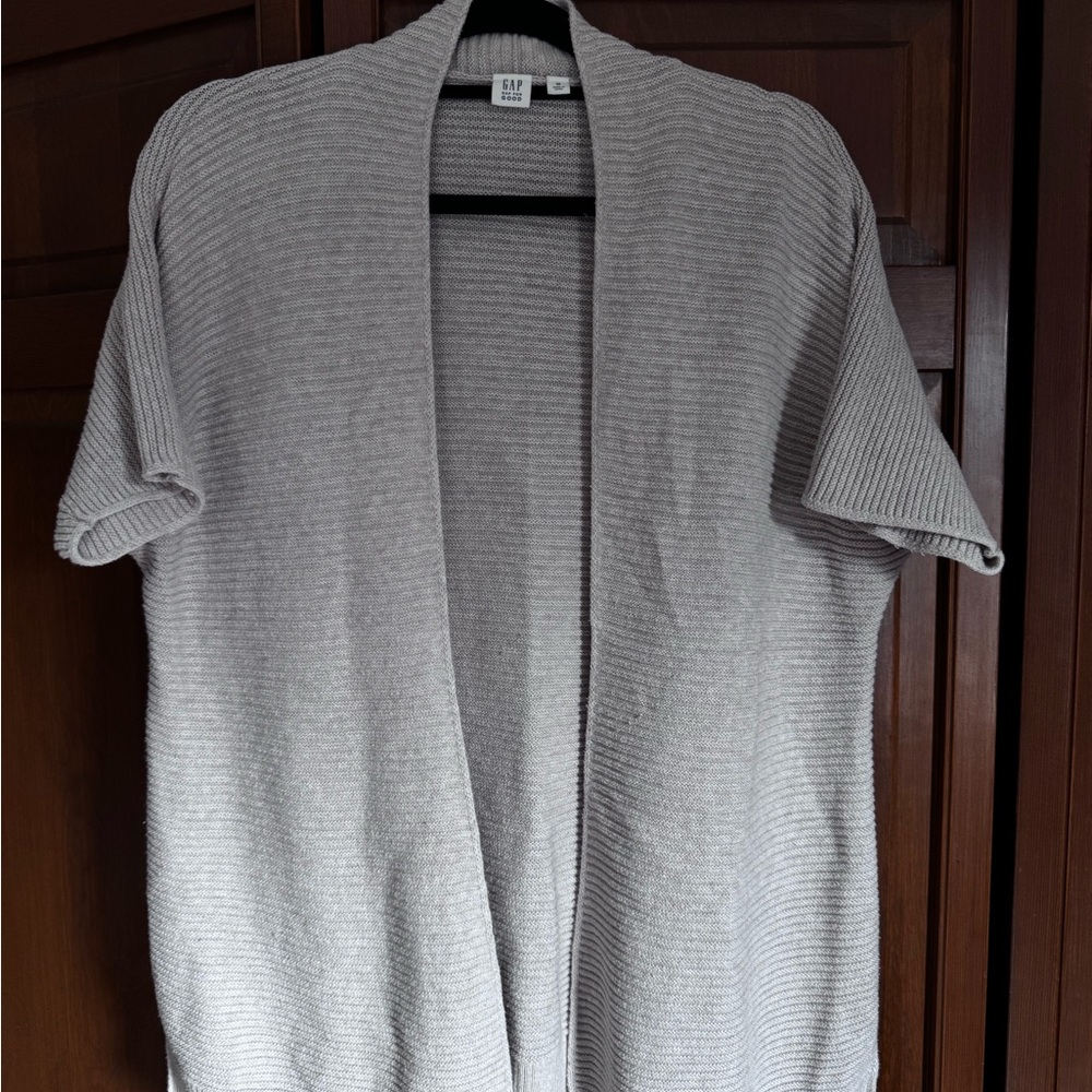 GAP Women's Light Tan Ribbed Open-Front Short Sleeve Cardigan